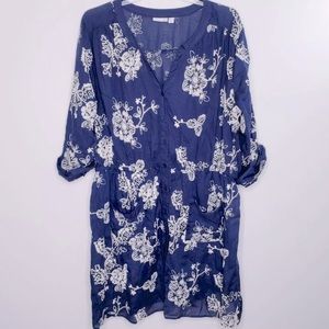 Westport 1962 Navy Dress w/White Embroidery Sz 18